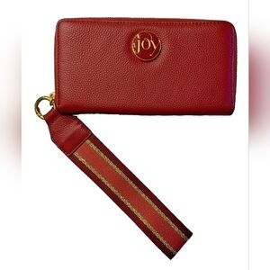EUC Joy Mangano Red Leather Zip Around Wristlet Wallet